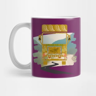 Yellow truck art motif illustration paisley design pattern with scenic paint stroke Mug